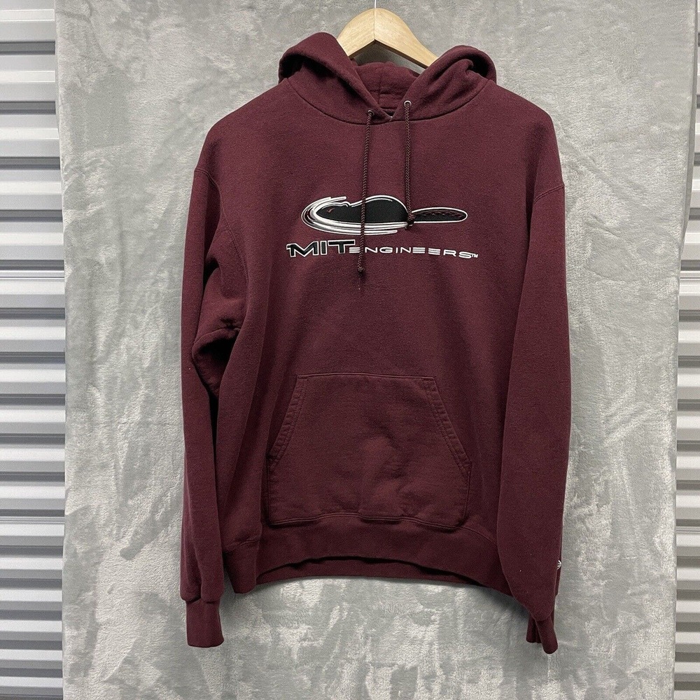 MIT Engineers Hoodie Mens Medium Red Maroon‎ Champion Embroidered Spell Out